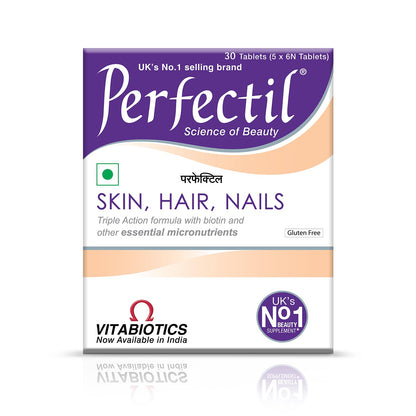 Perfectil 30 Tablets, Triple Action Formula Enriched With Biotin, Grape Seed Extract, For Healthy Skin, Hair, And Nails | Gluten Free Vegetarian Tablets(Pack Of 1)