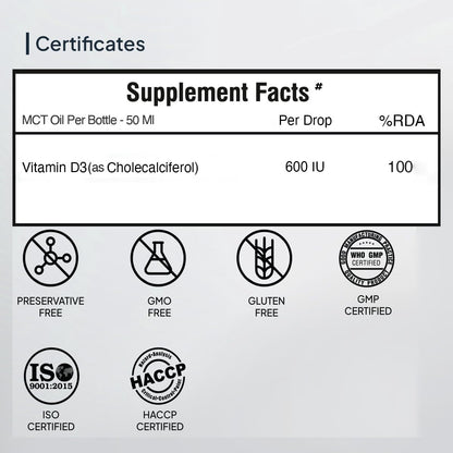 Miduty Coco D3 + K2 Vitamin D3 Oral Solution 600 IU | Cholecalciferol Drops with MK-7 | Supports Strong Bones, Muscles, Joints & Immunity | Enhances Calcium Absorption | 30 ml