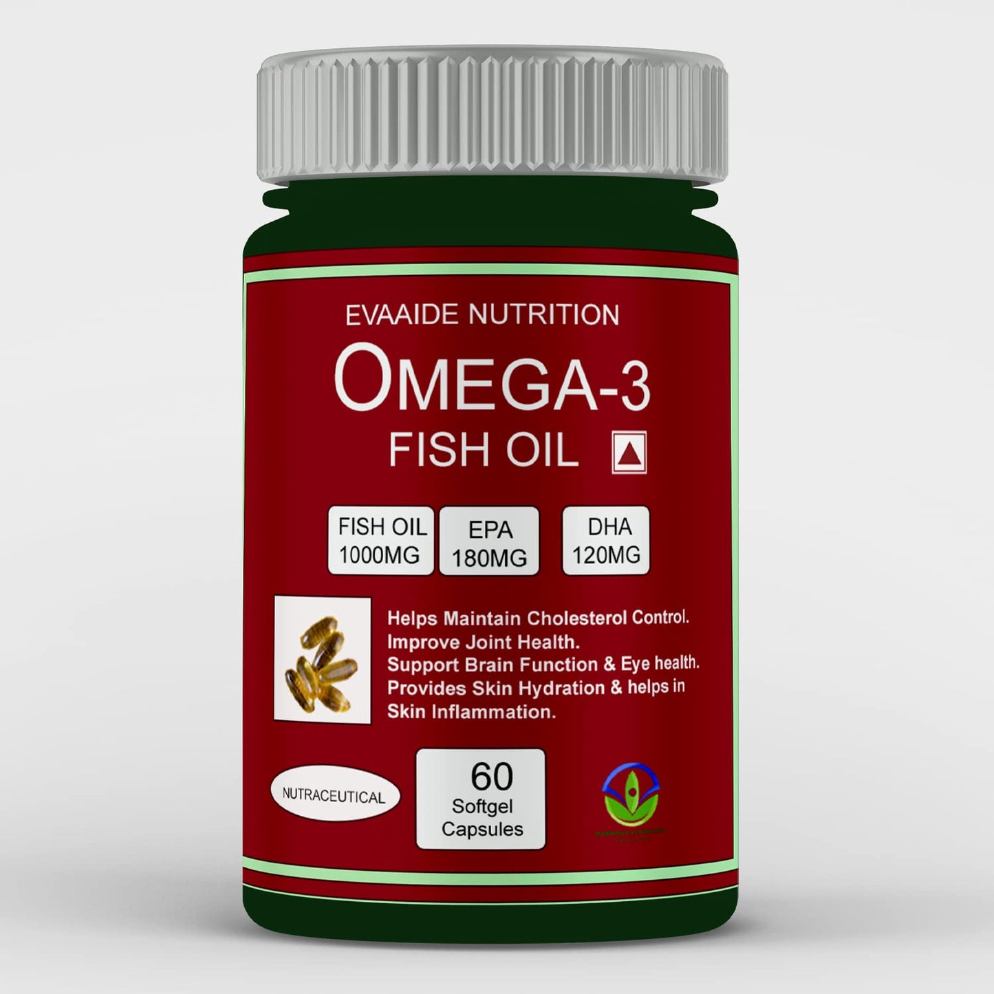 EVAAIDE Omega 3 Fish Oil, Fatty Acid, 1000mg (60 Capsules)