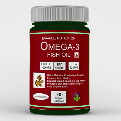 EVAAIDE Omega 3 Fish Oil, Fatty Acid, 1000mg (60 Capsules)