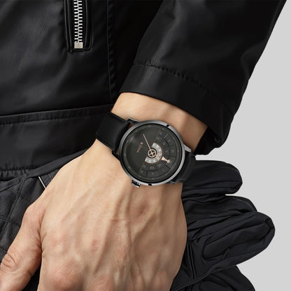 Titan Regalia Grandmaster Black Dial Quartz Analog Leather Strap Watch for Men-NS1828QL03