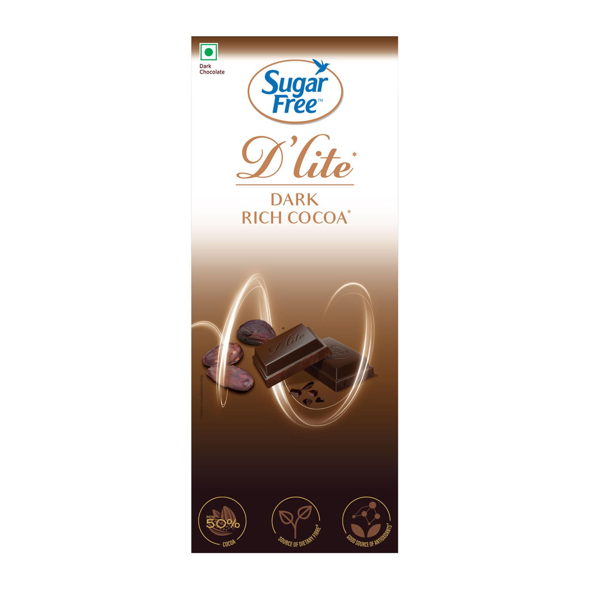 Sugar Free D'Lite Dark Chocolate | Rich Cocoa Dark Chocolate Bar | Pack of 1 (80 grams) | No Added Sugar | Keto Friendly & Vegan | Gluten Free | Guilt Free Extreme Delight with 50% Cocoa