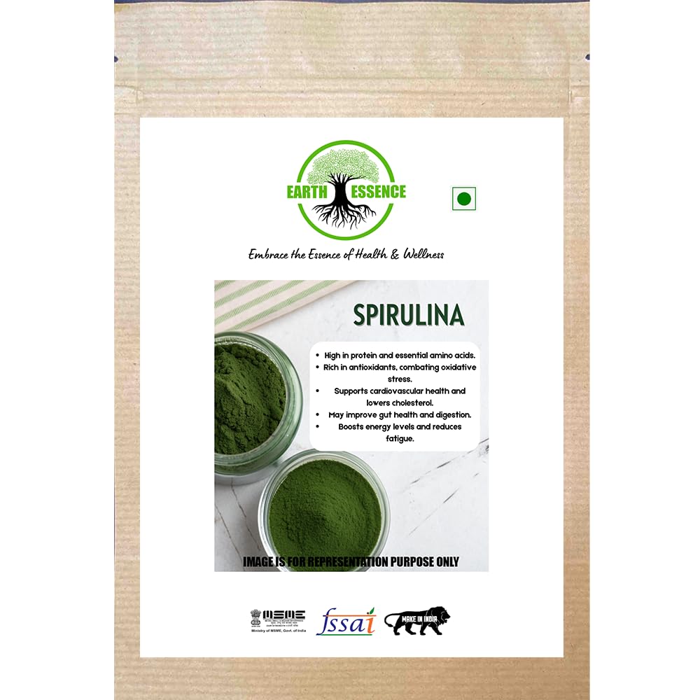 EARTHESSENCE Spirulina Powder | 100g | 100% Pure Spirulina Powder | Superfood for Energy & Immunity | Helps Naturally Boost Energy Levels, Improves Stamina & Vitality, Rich In Vitamins & Minerals & Omega 3 6 9 |