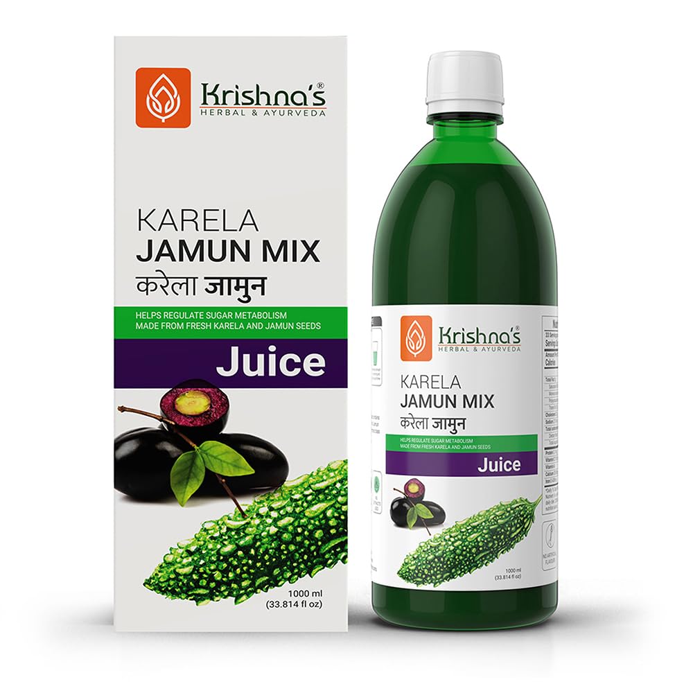 KRISHNA'S HERBAL & AYURVEDA Karela Jamun Mix Juice-1000 Ml,Pack Of 2,Fresh Karela & Jamun Seed,Ayurevedic Formulation To Maintain Sugar Level,Enriched With Vitamin C-Vitamin A