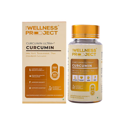 The Wellness Project (TWP) Curcumin with Curcuwin Ultra+ 250mg | For Women & Men | 60 Tablets – 2 Month Supply