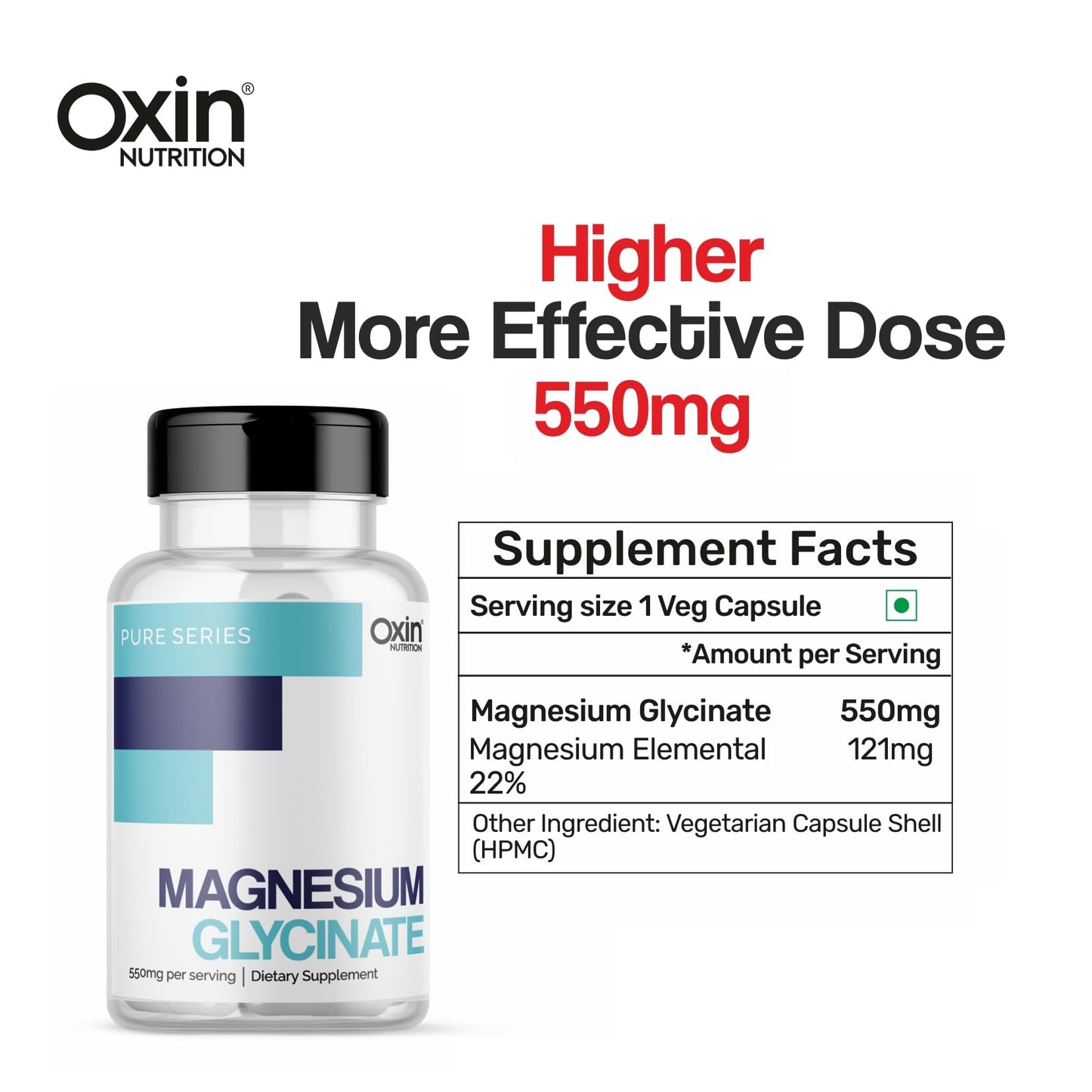 Oxin Nutrition Magnesium Glycinate High Absorption - 60 Vegetable Capsules
