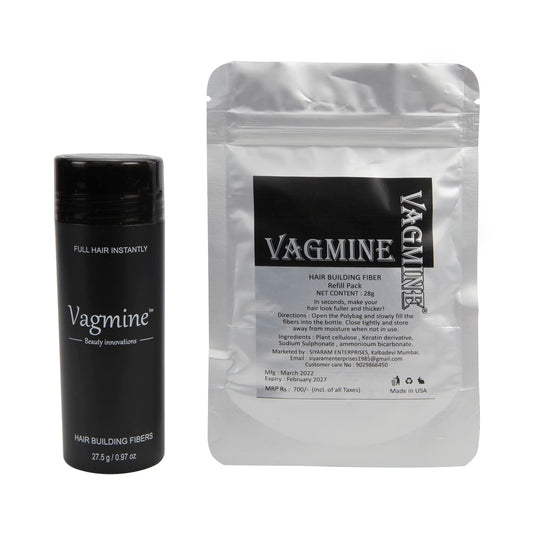 VAGMINE Hair Building Fibers (Full Hair Instantly) – Refill Pack – Black -28g