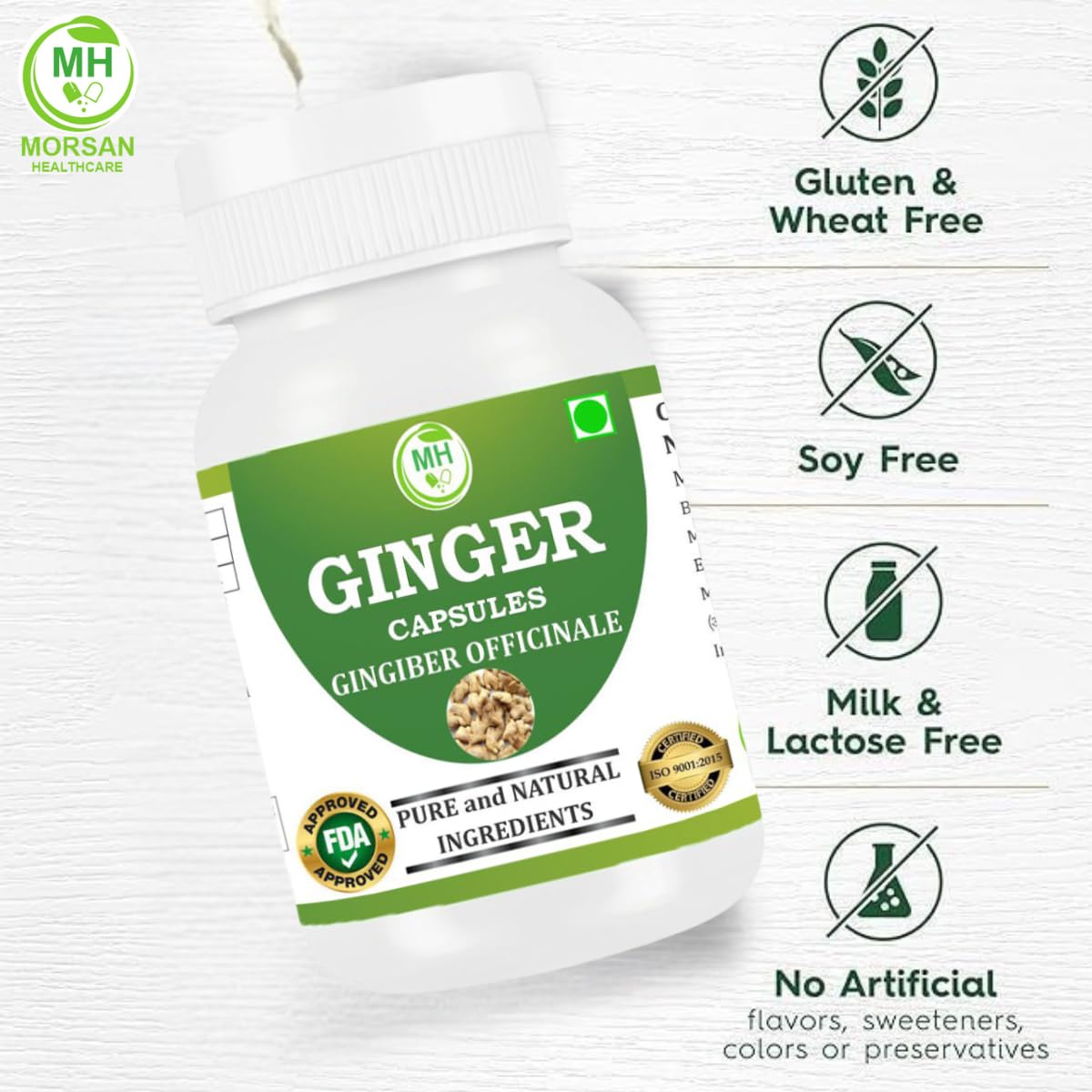 MORSAN HEALTHCARE | Ginger Capsules 500mg – 60 Count | 2 Pack | Vegetarian | Plant-Based | Herbal Supplement | No Artificial Additives | Gluten Free | Organic