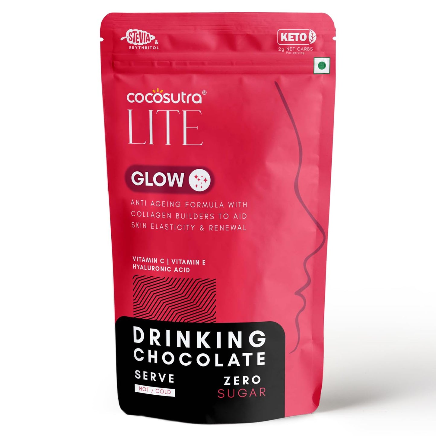 COCOSUTRA LITE | GLOW - Sugar Free Drinking Chocolate Mix | For Skin Elasticity & Renewal | Collagen Builder for Women & Men | Vegan | Keto Friendly Hot Chocolate | Enjoy hot or cold | 200 g