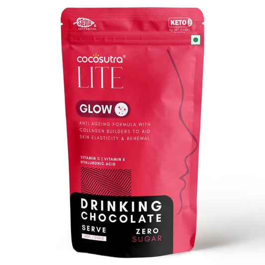 COCOSUTRA LITE | GLOW - Sugar Free Drinking Chocolate Mix | For Skin Elasticity & Renewal | Collagen Builder for Women & Men | Vegan | Keto Friendly Hot Chocolate | Enjoy hot or cold | 200 g