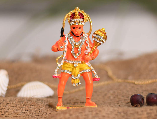 Gold Plated Lord Hanuman Car Dashboard God Idol - Hanuman Murti (Size 10cm x 4.5