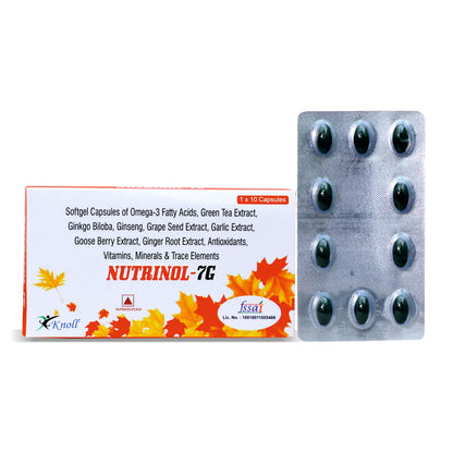 Knoll Healthcare Nutrinol 7G Multivitamin Capsules Omega 3 Fatty Acid (Fish Oil) Zinc Vitamin B1 K D EPA (90mg) DHA (60mg) 10 Capsules + 100 Ingredients (Pack of 1)