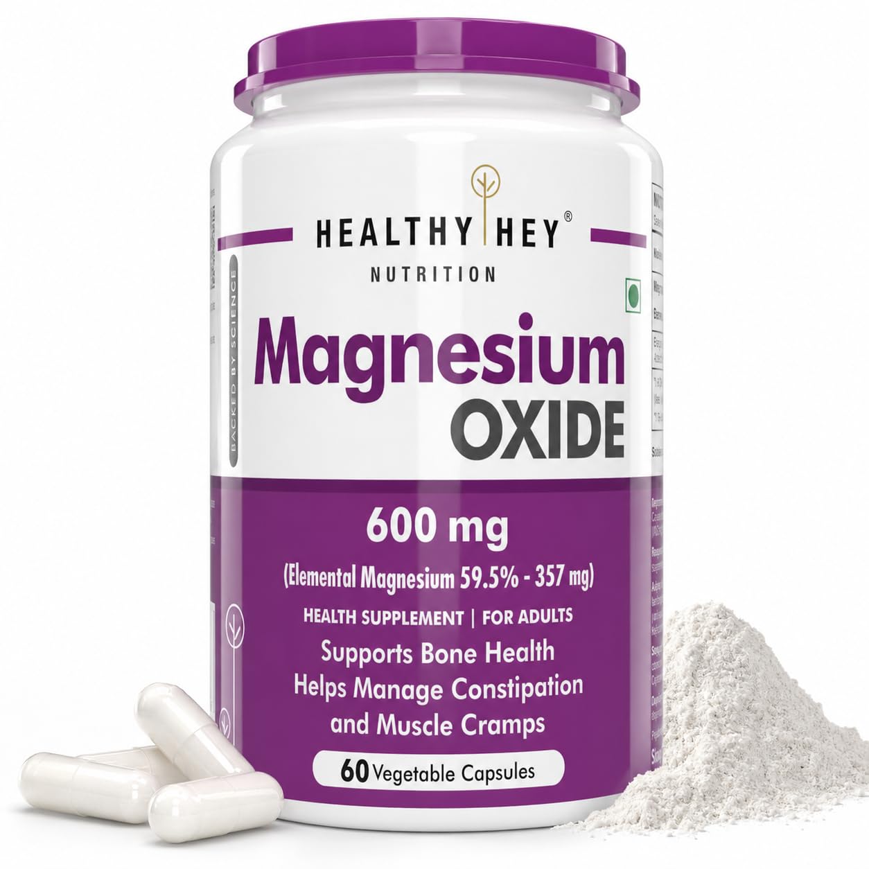 HealthyHey Nutrition Magnesium Oxide - 600mg/serving - 60 Vegetable Capsules