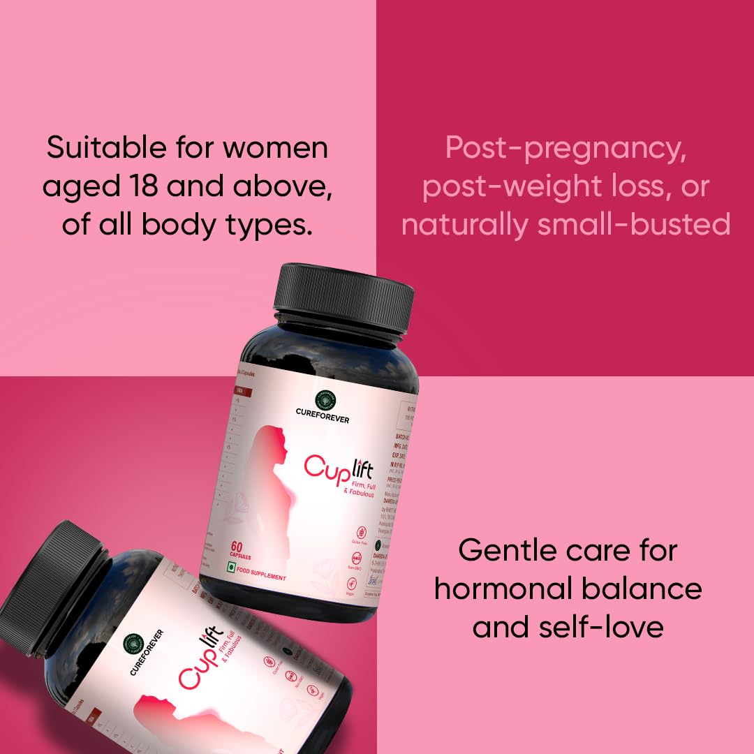 CUREFOREVER Cuplift Women’s Wellness Supplement | Shatavari, Ashwagandha, Fenugreek, Fennel & Pueraria Mirifica | Plant-Based Herbal Blend for Hormonal Balance, Vitality & Skin Health (60 Count (Pack of 2))