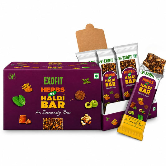 Exofit Herbs 'N' Haldi bar (Pack of 6 Bar), Tasteful with pleasant flavors, best available in the market,Rich source of high minerals, No added sugar, No artificial color added (210 gram)