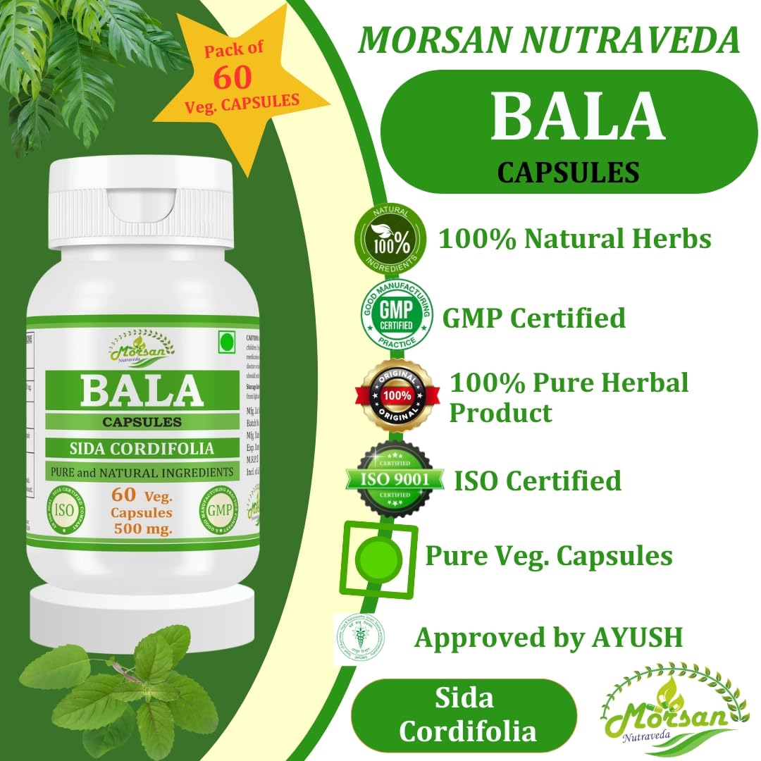 Bala Capsules (Sida Cordifolia Extract) 500mg – Ayurvedic Herbal Capsules for Strength & Vitality, 60 Vegan