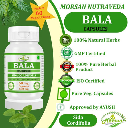 Bala Capsules (Sida Cordifolia Extract) 500mg – Ayurvedic Herbal Capsules for Strength & Vitality, 60 Vegan