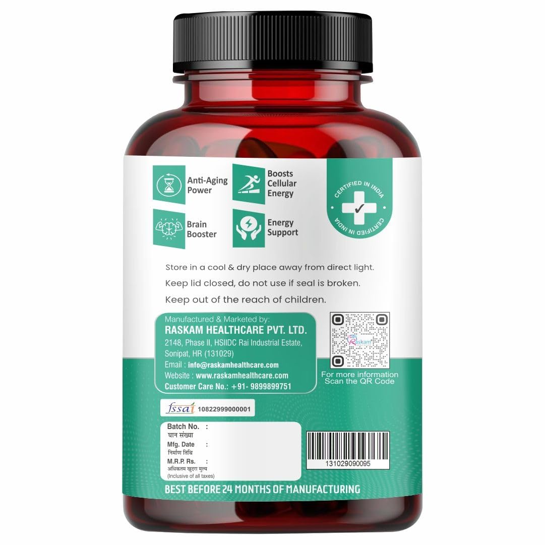 Raskam Resveratrol Supplement with Grape Seed Extract | 60 Veg Capsules | Highly Bioavailable | Antioxidant Support for Healthy Aging | Heart, Immune & Skin Support