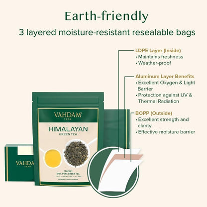 VAHDAM, Himalayan Green Tea Leaves - 100g | Non GMO, Gluten Free |Natural, High Elevation Grown Tea Leaves From Himalayas | Pure Green Tea | Vacuum Sealed for Freshness