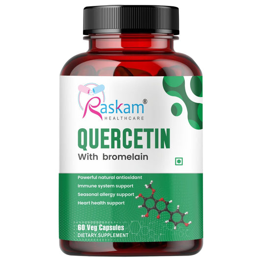 Raskam Quercetin with Bromelain Capsules | Immune & Respiratory Support | Powerful Antioxidant Formula | Promotes Cardiovascular & Joint Wellness | 60 Veg Capsules