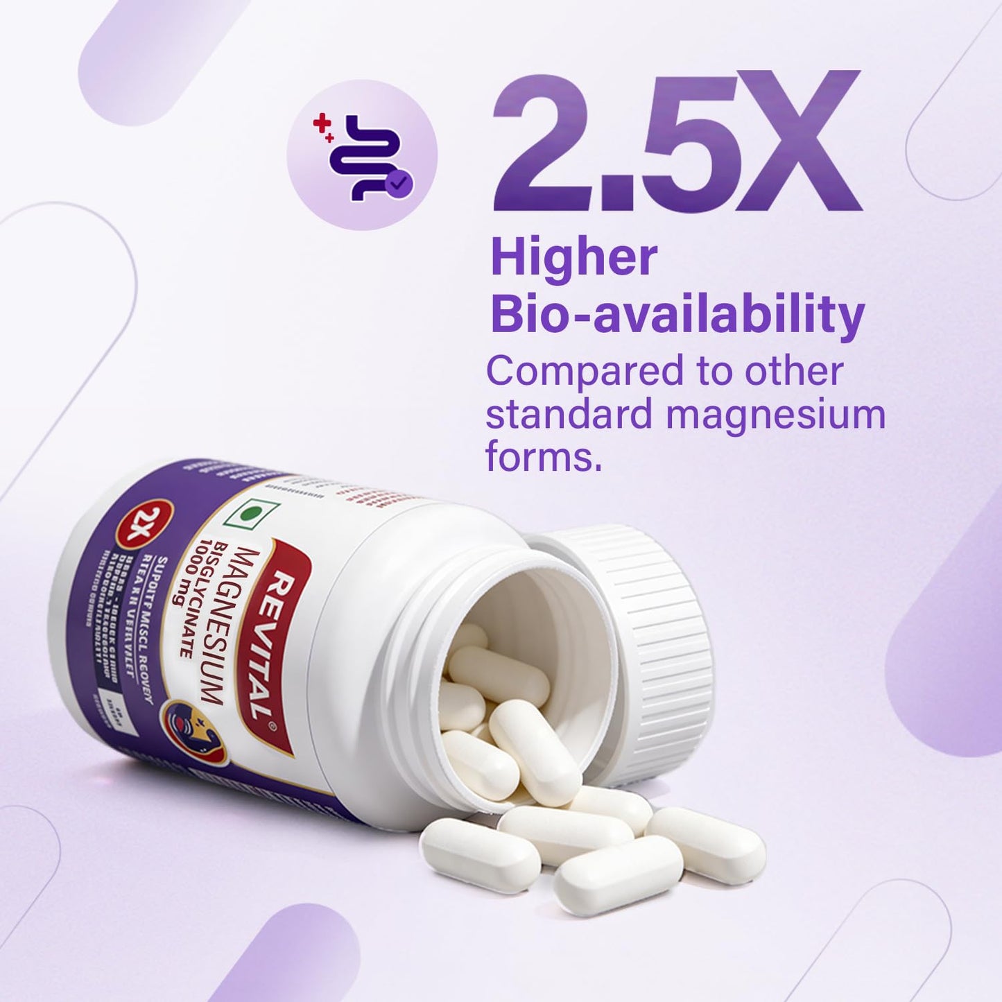 Revital Magnesium Bisglycinate | Chelated |100% RDA | 440mg Elemental Magnesium| 13% Higher Absorption| Scientifically crafted for both men & women | 2.5X Higher Bioavailability | Muscle Recovery & Stress Relief | Restful Sleep Support | 60 Tablets