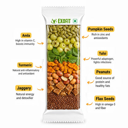 Exofit Herbs 'N' Haldi bar (Pack of 6 Bar), Tasteful with pleasant flavors, best available in the market,Rich source of high minerals, No added sugar, No artificial color added (210 gram)