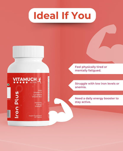 Multivitamin Tablets | Ferrous Fumarate, Folic Acid, Lycopene, B12, D2, Zinc | Increases Hemoglobin, Energy & Immunity | 120 Days Pack (120 Veg Tablets)