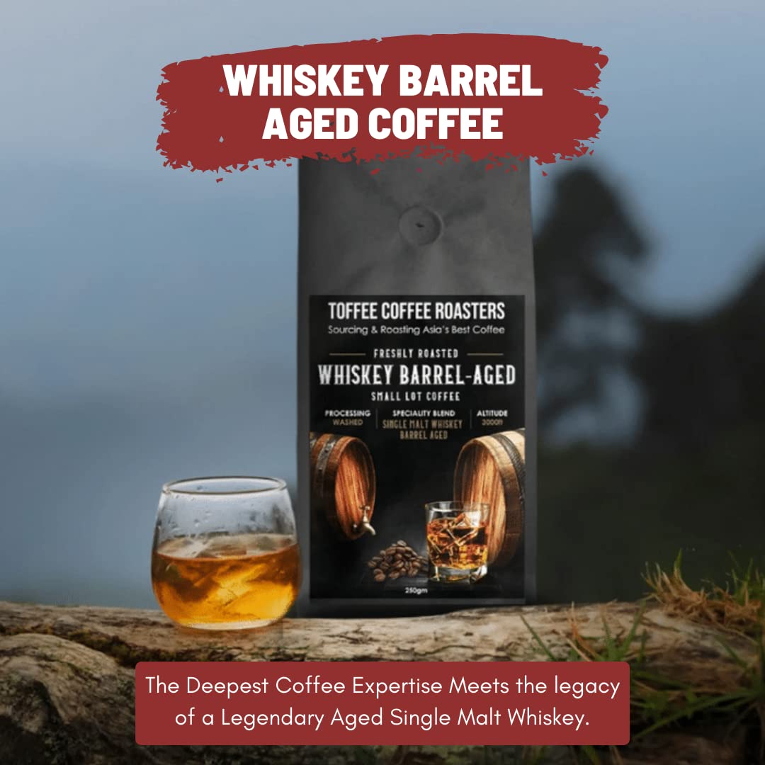 Toffee Coffee Roasters Single Malt Whiskey Barrel Aged-Whole Beans 250g | Medium Dark Roast | 100% Arabica | Specialty Coffee | Freshly Roasted | Notes: Fine Malt and Green Apple
