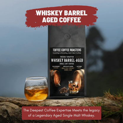 Toffee Coffee Roasters Single Malt Whiskey Barrel Aged-Whole Beans 250g | Medium Dark Roast | 100% Arabica | Specialty Coffee | Freshly Roasted | Notes: Fine Malt and Green Apple