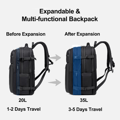 Arctic Hunter Expandable Travel Backpack For Men 35L Shockproof EVA Back Pad Water-repellent Heavy Duty & Large 17.3-inch Laptop Bag For Business Trip,Travel Abroad (Black)