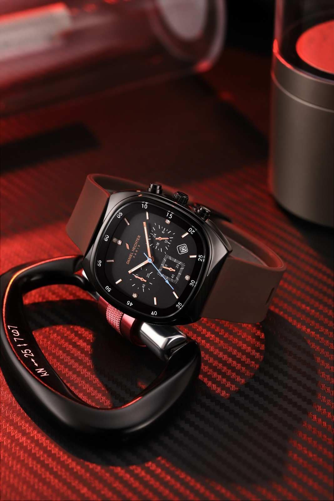 Daniel Hechter Paris Bercy Collection Modern Chronograph Watch for Men with Square Dial and Silicon Band-DHM1001