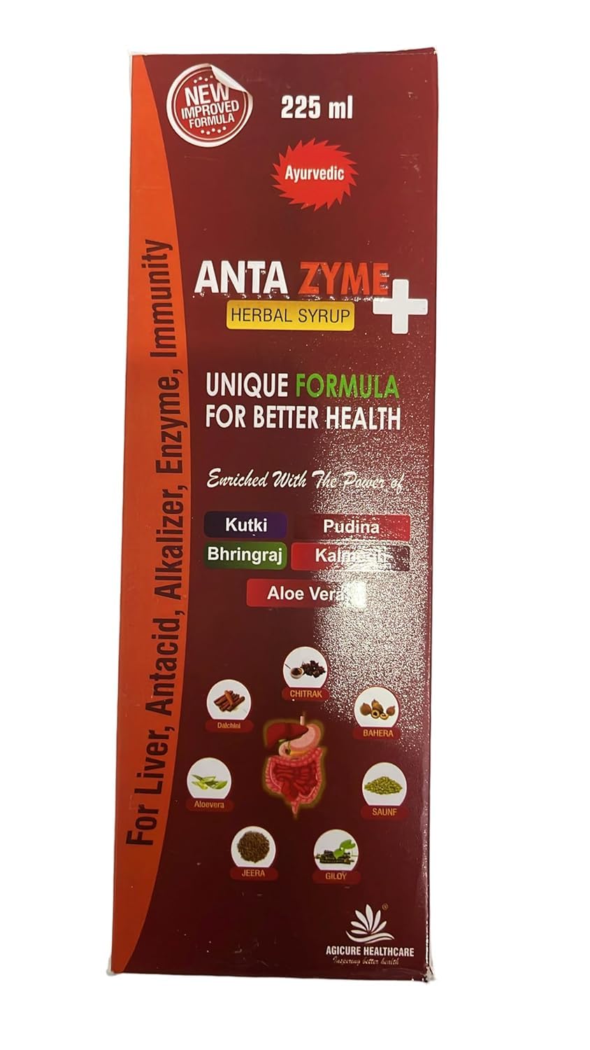 Agicure Antazyme+ Herbal Tonic | Ayurvedic Tonic | Immunity Booster | Enriched with Kutki, Bhringraj, Pudina, Kalmegh & Aloe Vera | Natural Alkalizer | 225ml (Pack of 5)