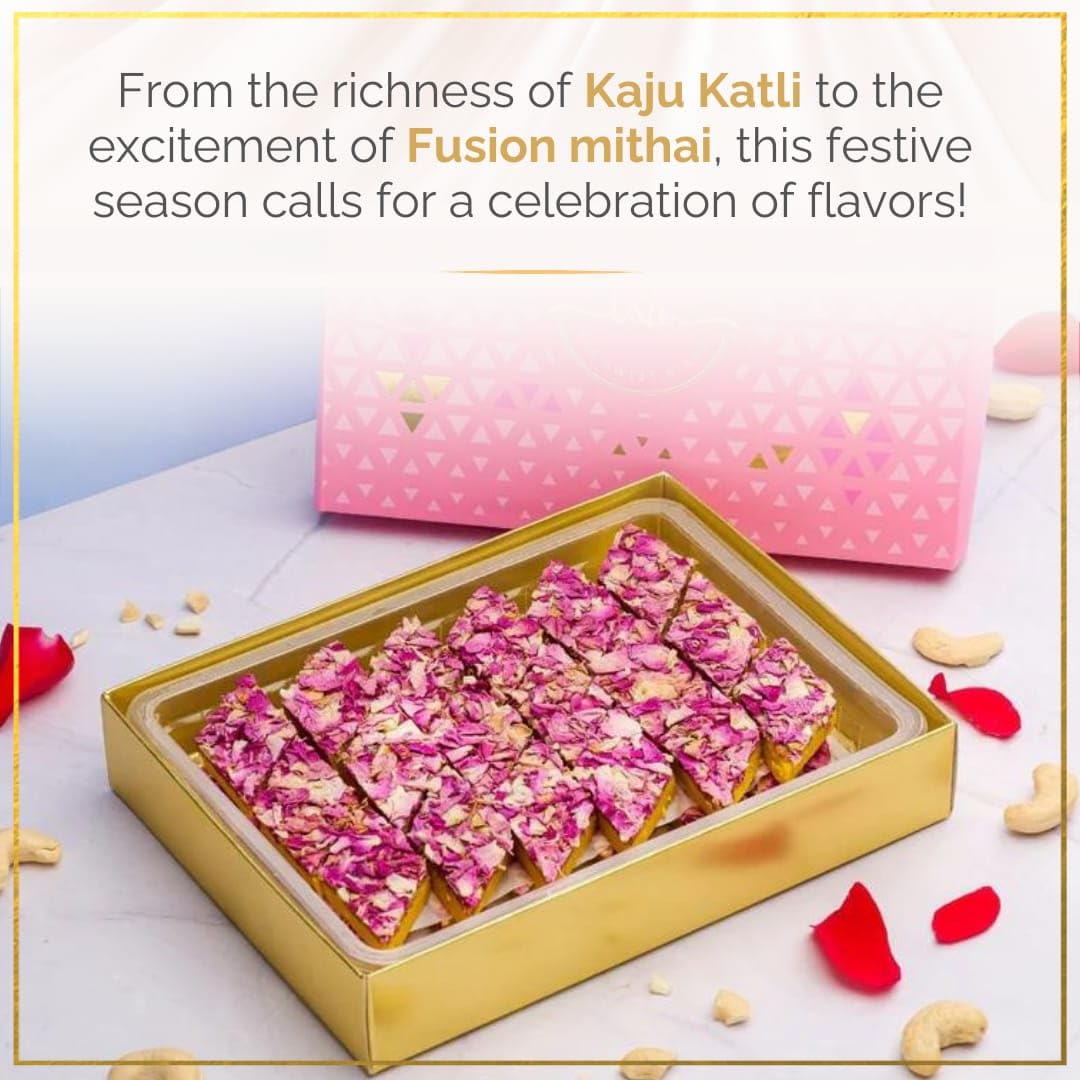 THE SWEET BLEND 6-in-1 Gift Hamper | Soan Papdi (300 g), Farali Chivda (200 g), Mysore Pak (250 g), Dry Fruit Bites, All-Flavor Crunch & Rose Kaju Katli | Assorted Mithai & Snacks Box | Raksha Bandh