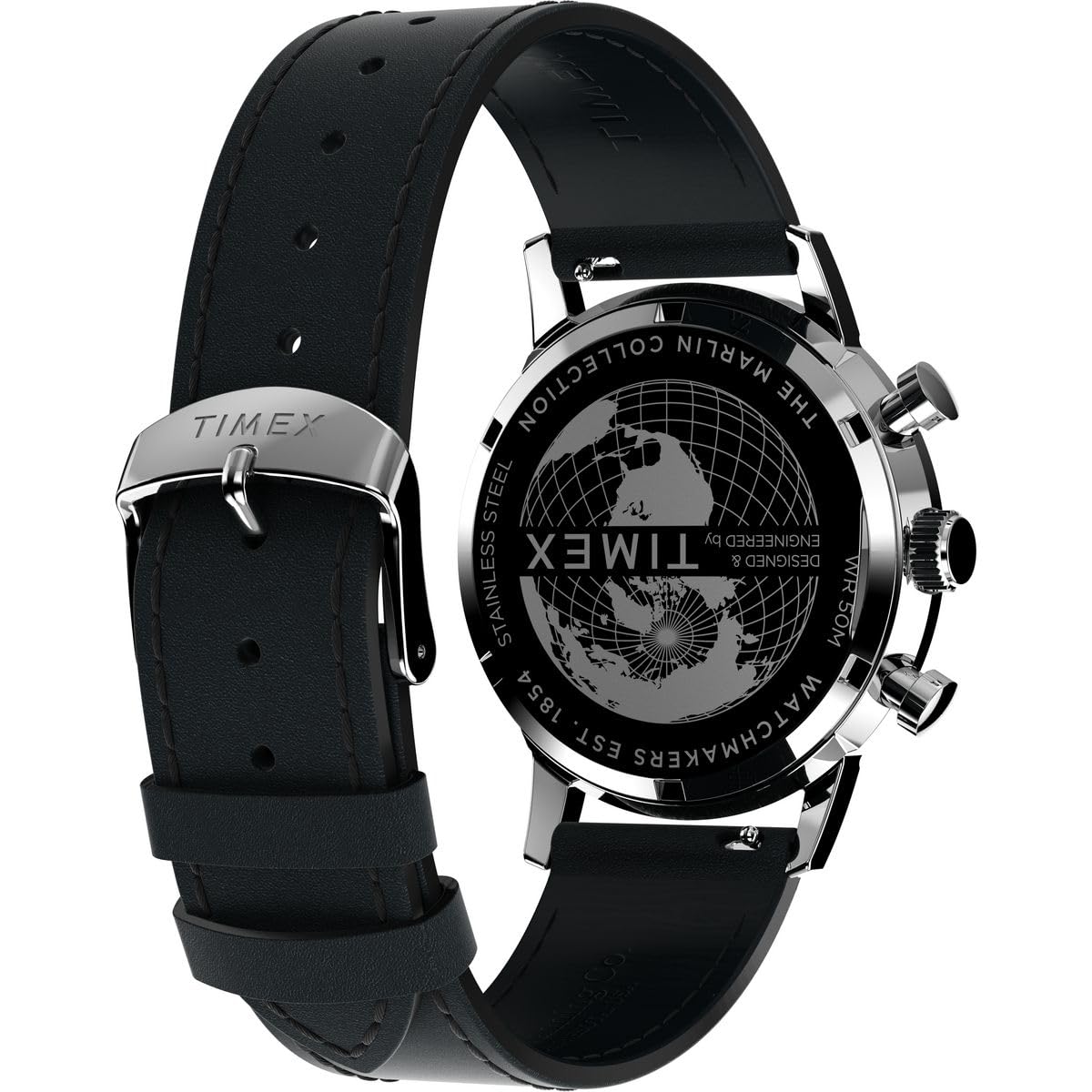 TIMEX Marlin Analog Watch for man with Silver Round Dial & Black Leather Strap Band Water Resistant Men's Wrist Watches - TW2W10300UJ