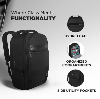 CARLTON Laptop Backpack 20L With Rain Cover, Pockets for Hard drive, Passport Pocket & Air Cushion System | Midnight Black | Dorset 03