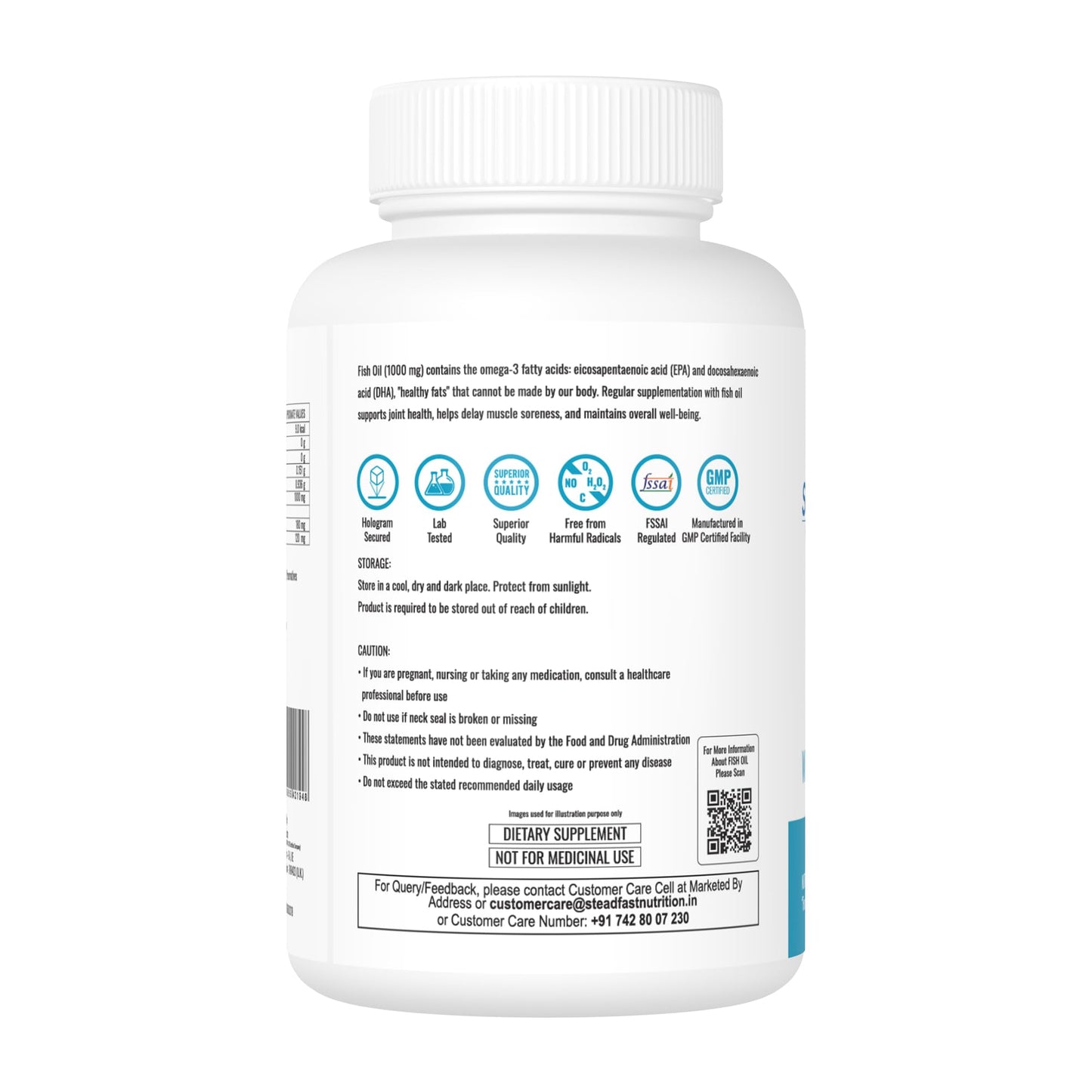 Steadfast Nutrition Fish Oil Omegs- 3, 1000mg Triple Strength for Healthy Heart, Brains, Joints & Body (60 Softgel Capsules)