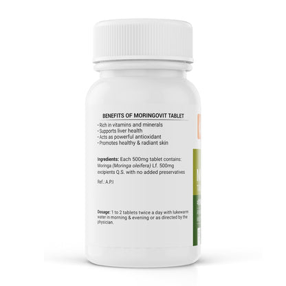 Krishna's Moringovit Tablets - Premium Moringa Supplement for Natural Energy, Immune & Digestive Support, 60 Tablets (Pack of 1)