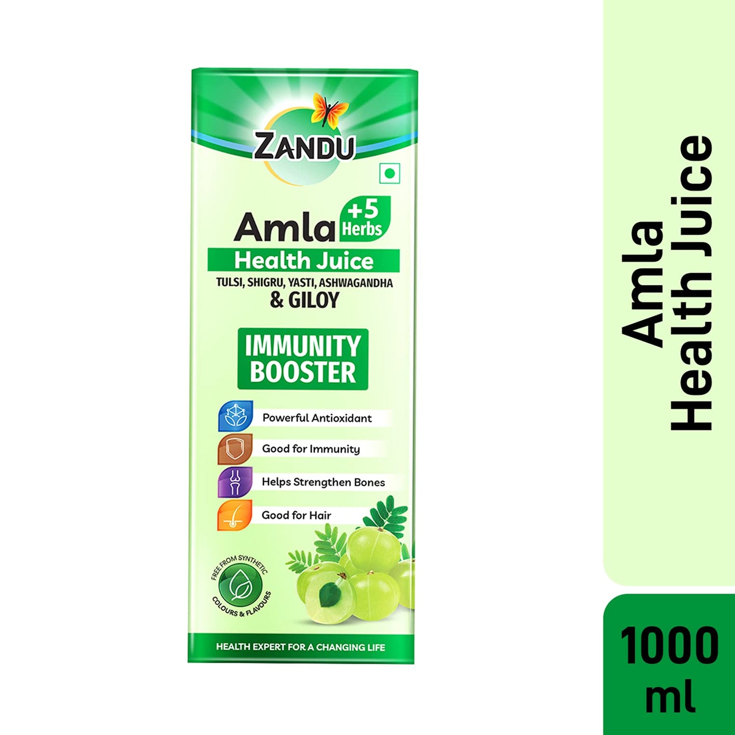 Zandu Amla + 5 Herbs Health Juice | Ayurvedic Immunity Booster | Powerful Antioxidant | Good for Bones and Hair |No Added Sugar (1000ml)