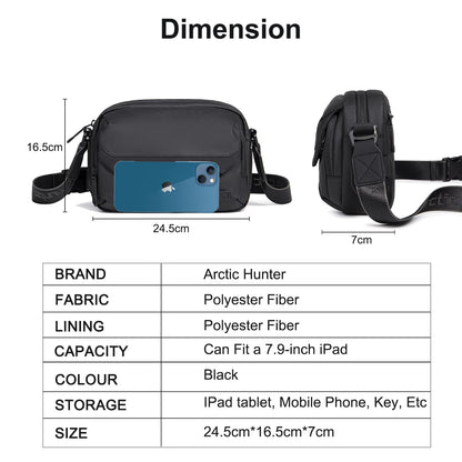 Arctic Hunter Sling Bag for Men Small 2.8L Side Bag Sleek Crossbody Bag for upto 8" iPad Premium Shoulder Bag for Travel Water-resistant Messenger Bag for Office Daily Casual, Black