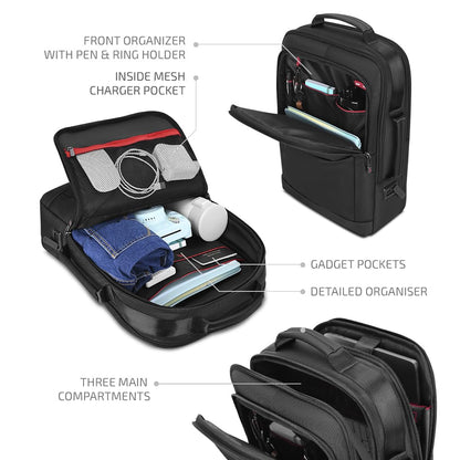 VIP Legacy 17 Inch Convertible Laptop Backpack 25L | Water-Resistant with USB Charging Port | Padded Laptop Sleeve, 3 Compartments, Front Organizer | Office & Travel Backpack for Men & Women (Black)