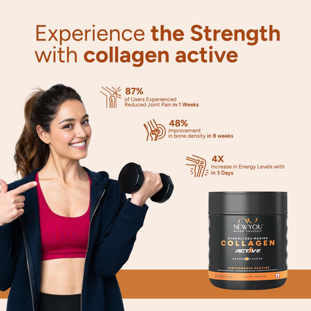 NewYou Collagen Active Performance Booster | Enhances Joint Movement, Bone Strength & Flexibility | Helps Reduce Back & Knee Pain | Japanese Marine Collagen + Glucosamine + Hyalu