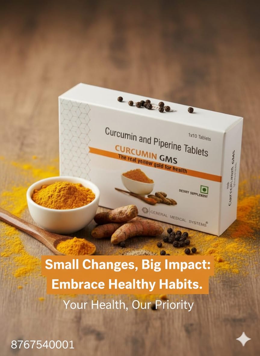 GMS Curcumin and Piperine, Dietary Supplement, 1x10 | Miltivitamin | For Faster Recovery | No Side-Effect