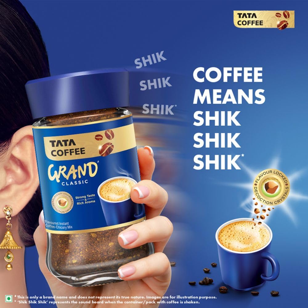 Tata Classic Instant Coffee, 200g Pouch, Chicory Mix With Strong Taste & Rich Aroma, With Flavour Locked Decoction Crystals