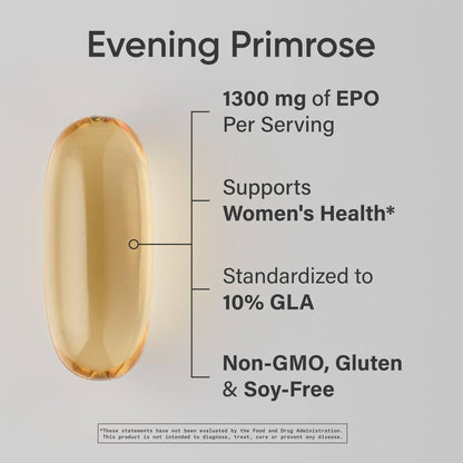 Sports Research Evening Primrose Oil 1300 mg Non - GMO Gluten - free Cold - Pressed with No Fillers or Artificial Ingredients (120 Liquid Softgels)