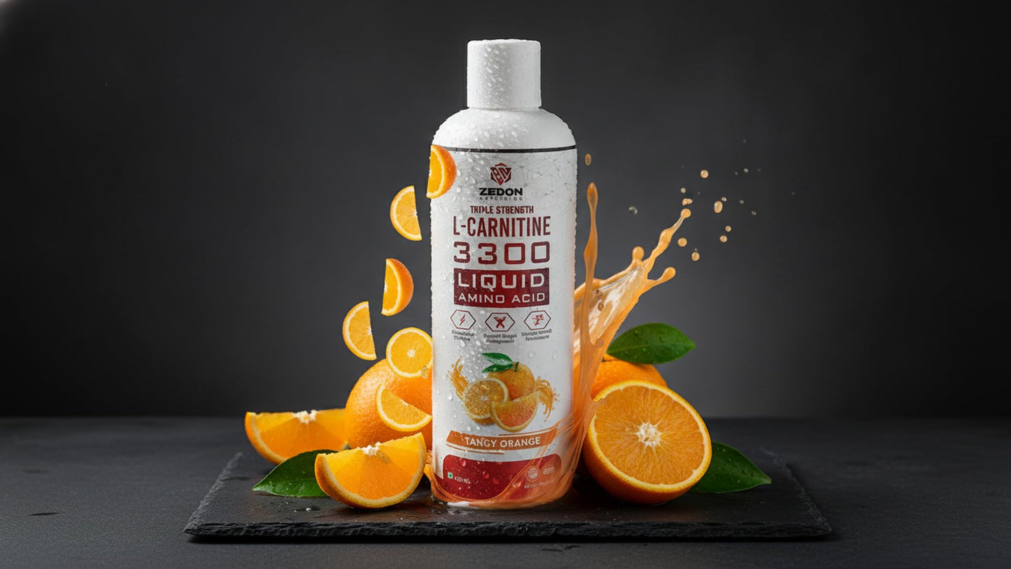 Zedon Nutrition Liquid L-Carnitine | 3300 mg Orange Flavour Drink | Fat Burner & Energy Booster | Helps Convert Fat to Energy | Weight Loss Supplement for Men & Women