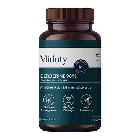 Miduty High Strength Berberine HCL 98% Triple Benefits of Blood Sugar Control, V