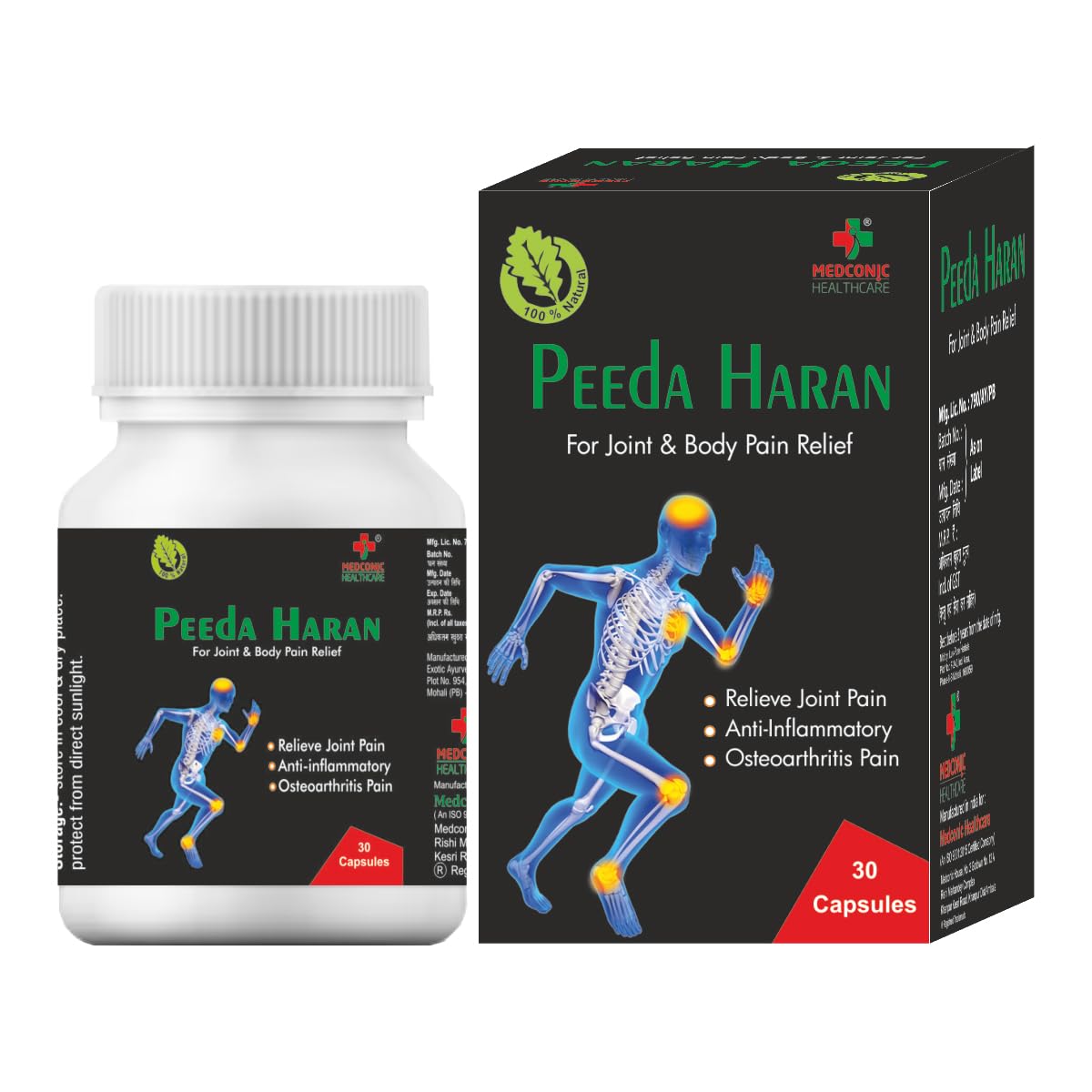 Medconic Healthcare Peeda Haran Capsules | Enriched with Ashwagandha, Shallaki, Shilajit & Herbal Extracts | Supports Joint & Muscle Pain Relief | 30 Capsules