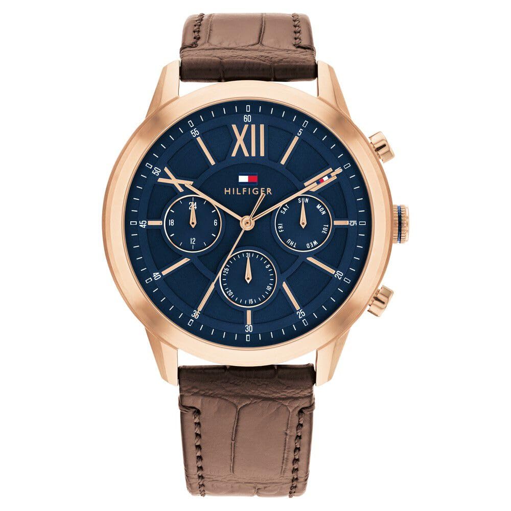 Tommy Hilfiger Blue Dial Brown Colour Leather Strap Analog Watch for Men-TH1710526