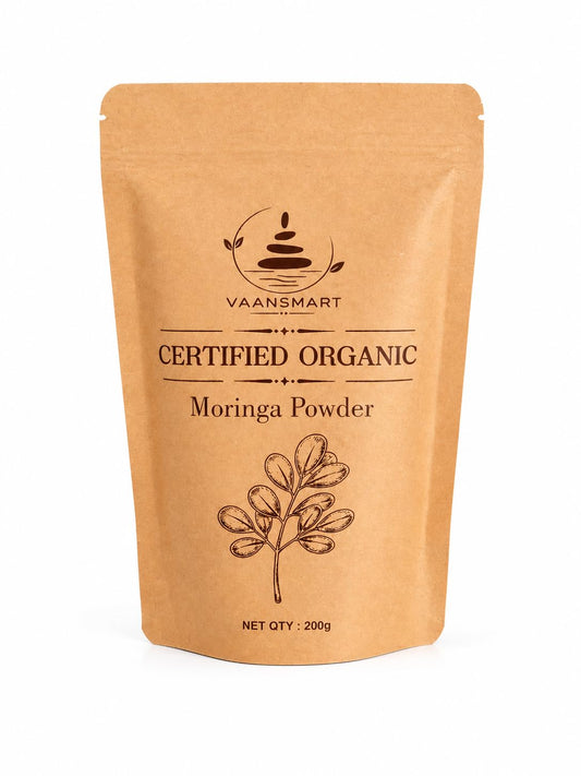 Organic Moringa Oleifera Leaf Powder | Rich in Antioxidants & Immune Vitamins | Pure Leaves Without Stems | Great Superfoods for Tea or Drink | India Grown, Vegan (200 gm)