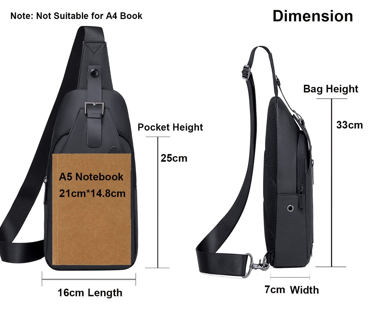 Arctic Hunter Slim Sling Bag for Men Crossbody Pack Chest Bag for Upto 8-inch iPad Small with Earphone Port Water-resistant One Shoulder Side Pouch Mobile Passport Bag for Travel Daypack Office,Black